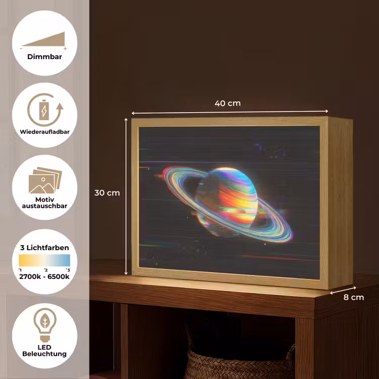 Planeet - Cirkel - Kleurrijk Light Box met batterij (Wandlamp) middel -USP_websiteoverzichtDE