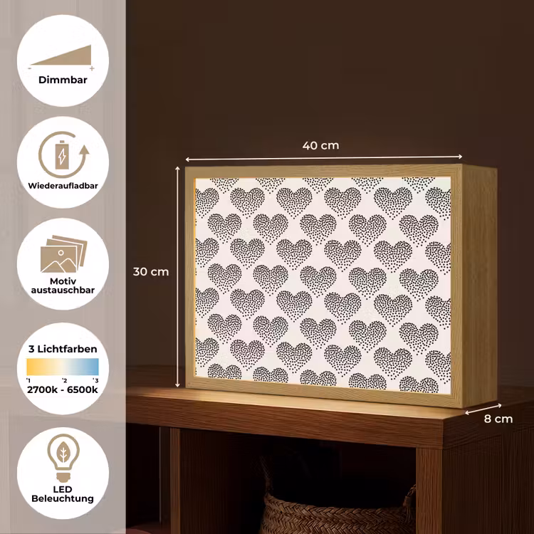 Polka - Stippen - Wit - Zwart Light Box met batterij (Wandlamp) middel 907 -USP_websiteoverzichtDE