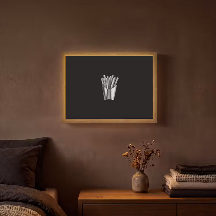 Frietjes - Futuristisch - Zilver Light Box met batterij (Wandlamp) middel -sfeer4