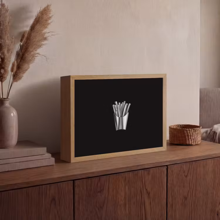 Frietjes - Futuristisch - Zilver Light Box met batterij (Wandlamp) middel -sfeer2