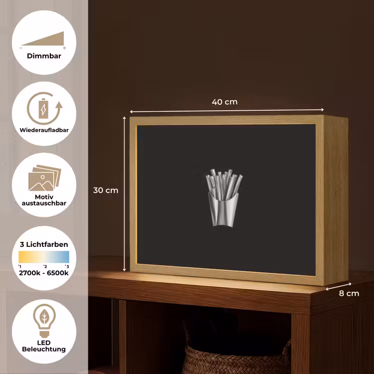 Frietjes - Futuristisch - Zilver Light Box met batterij (Wandlamp) middel -USP_websiteoverzichtDE
