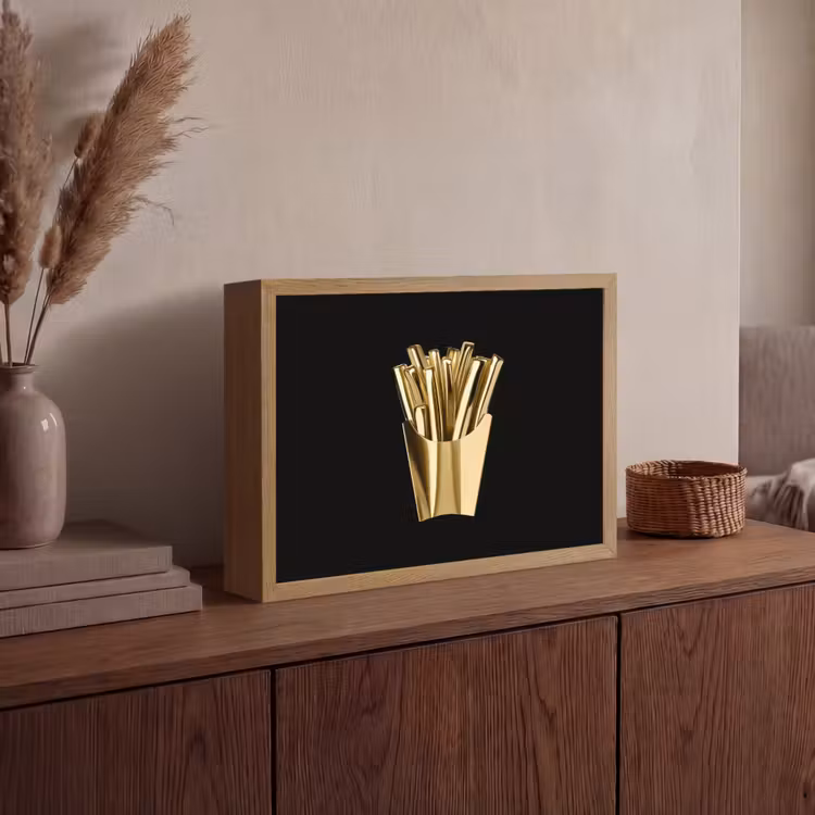 Friet - Goud - Chrome - Eten Light Box met batterij (Wandlamp) middel -sfeer2