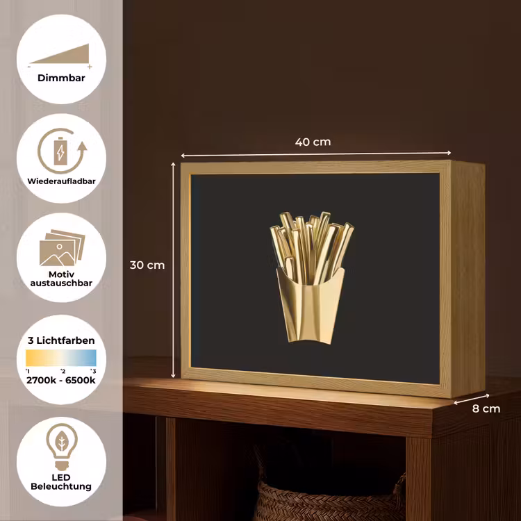 Friet - Goud - Chrome - Eten Light Box met batterij (Wandlamp) middel -USP_websiteoverzichtDE