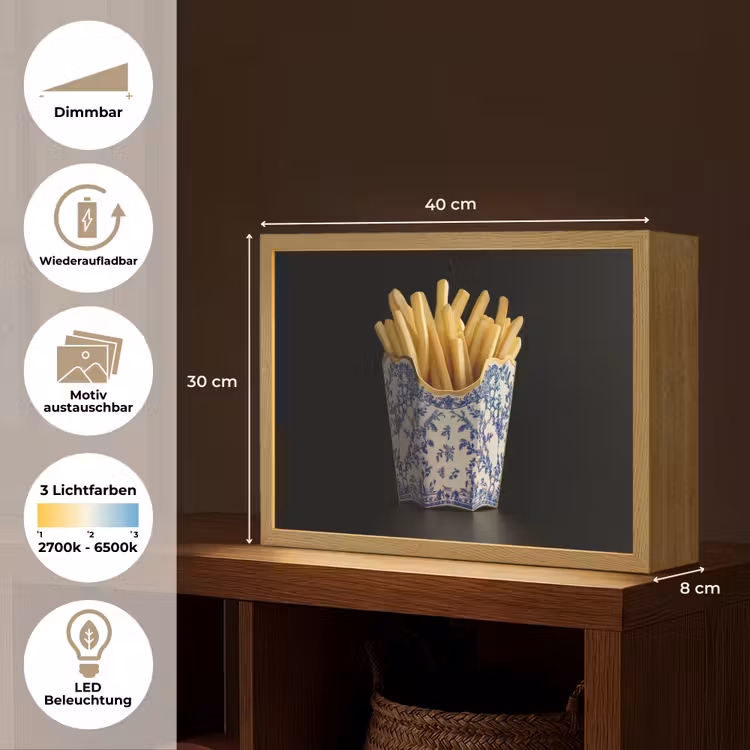 Friet - Porselein - Delfts blauw - Eten Light Box met batterij (Wandlamp) middel -USP_websiteoverzichtDE