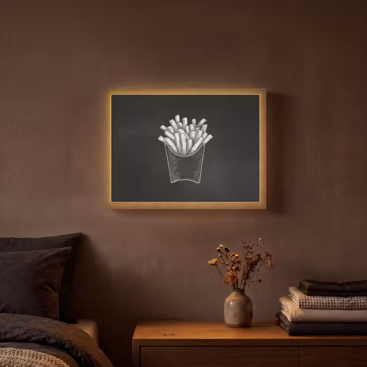 Friet - Witte krijttekening - Zwart Light Box met batterij (Wandlamp) middel -sfeer4