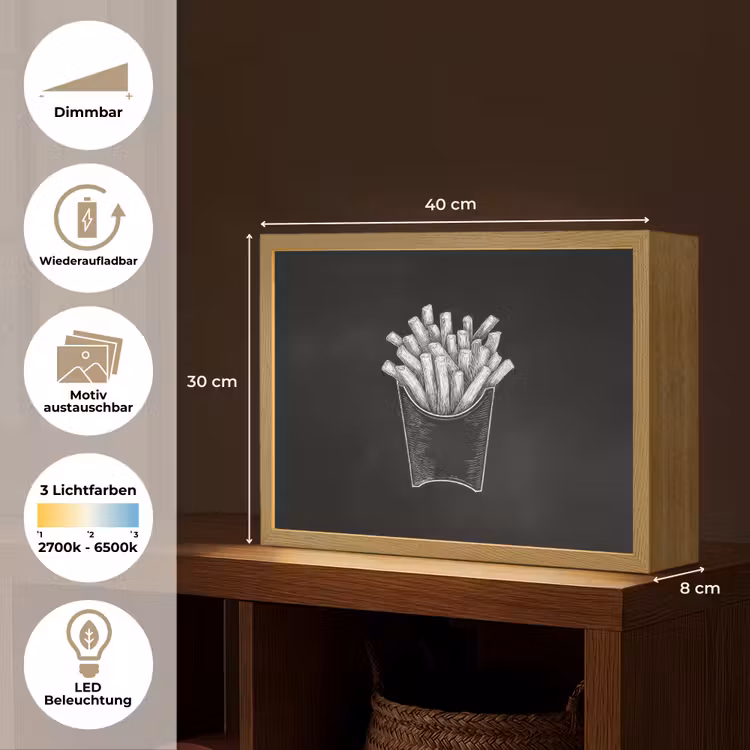 Friet - Witte krijttekening - Zwart Light Box met batterij (Wandlamp) middel -USP_websiteoverzichtDE