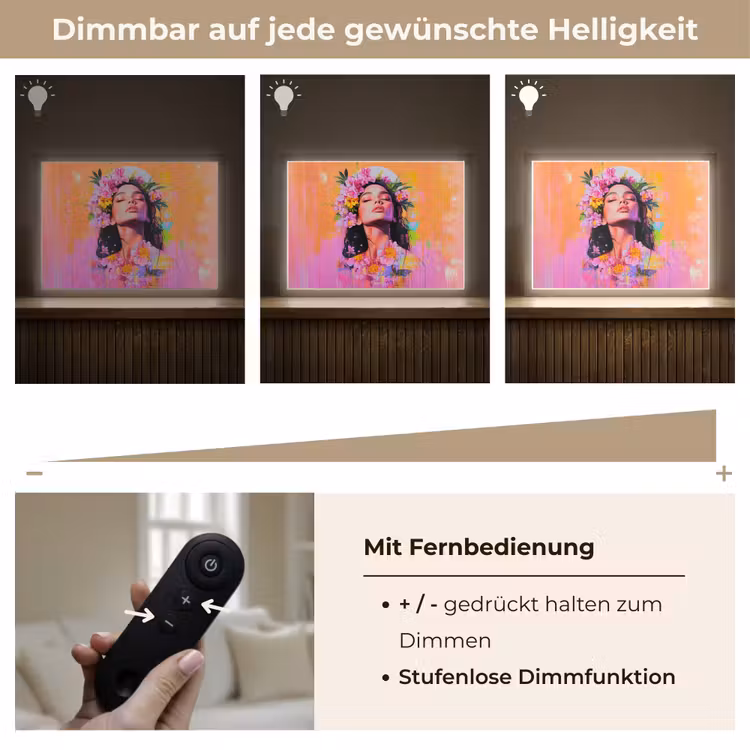 Portret - Bloemenkroon - Vrouw Light Box met batterij (Wandlamp) middel -USP_dimbaarDE