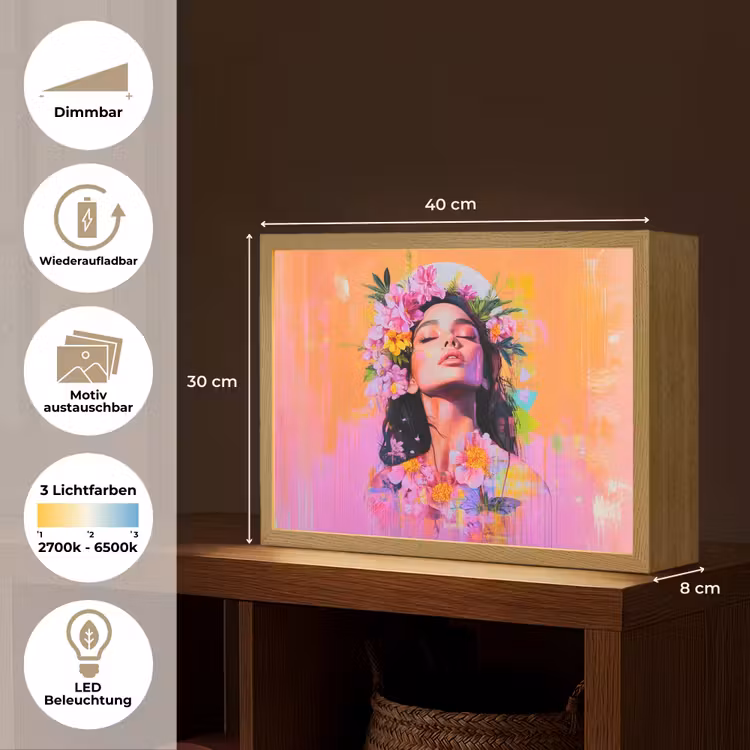 Portret - Bloemenkroon - Vrouw Light Box met batterij (Wandlamp) middel -USP_websiteoverzichtDE