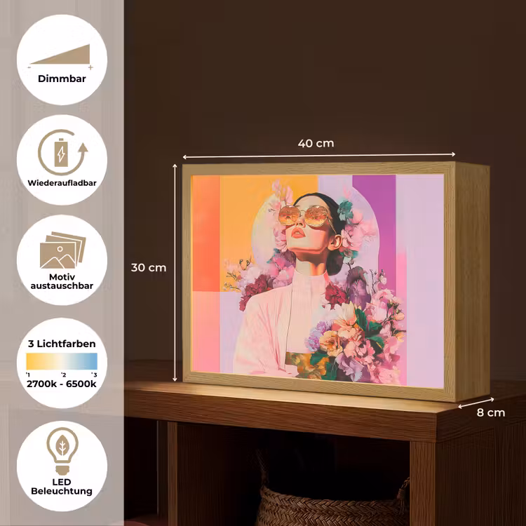 Portret - Vrouw - Abstract - Bloemen Light Box met batterij (Wandlamp) middel -USP_websiteoverzichtDE
