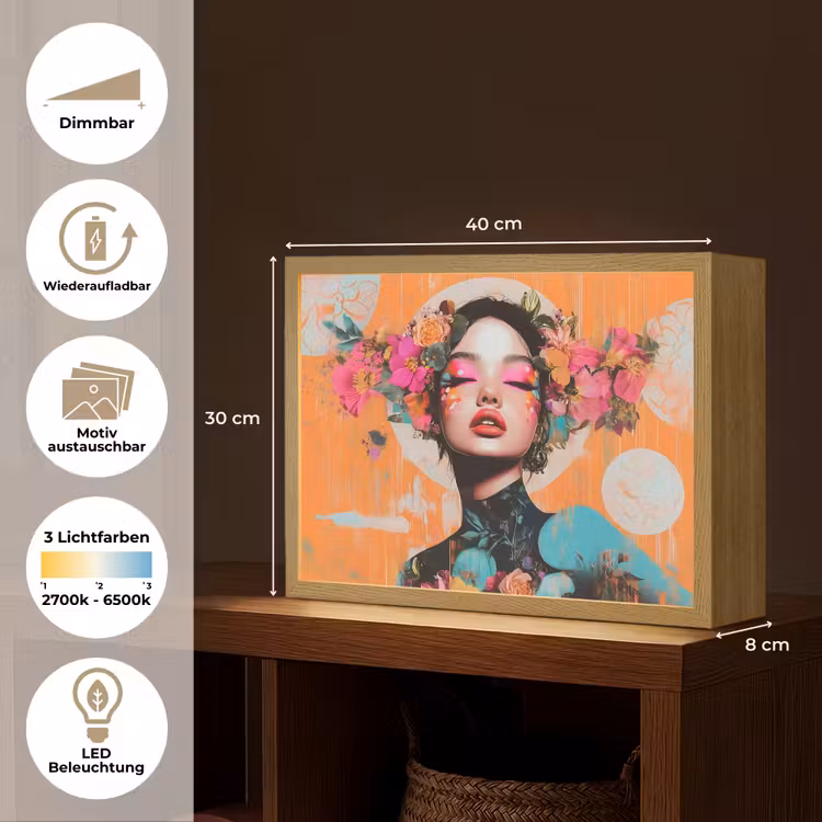 Portret - Vrouw - Abstract - Bloemen Light Box met batterij (Wandlamp) middel -USP_websiteoverzichtDE