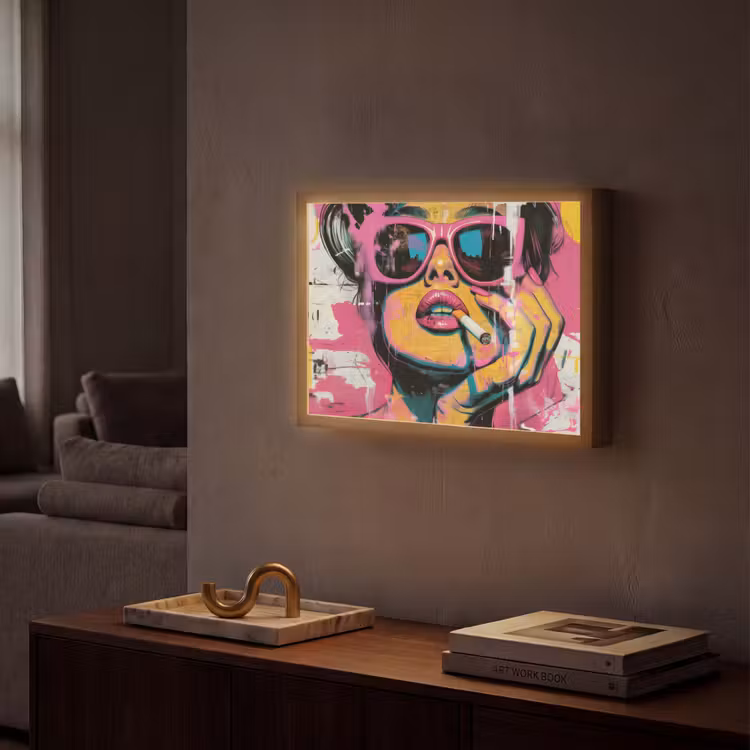 Portret - Vrouw - Abstract - Zonnebril Light Box met batterij (Wandlamp) middel -sfeer1