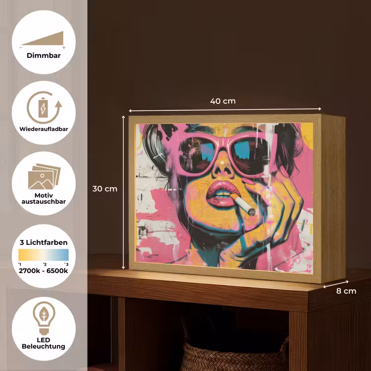Portret - Vrouw - Abstract - Zonnebril Light Box met batterij (Wandlamp) middel -USP_websiteoverzichtDE