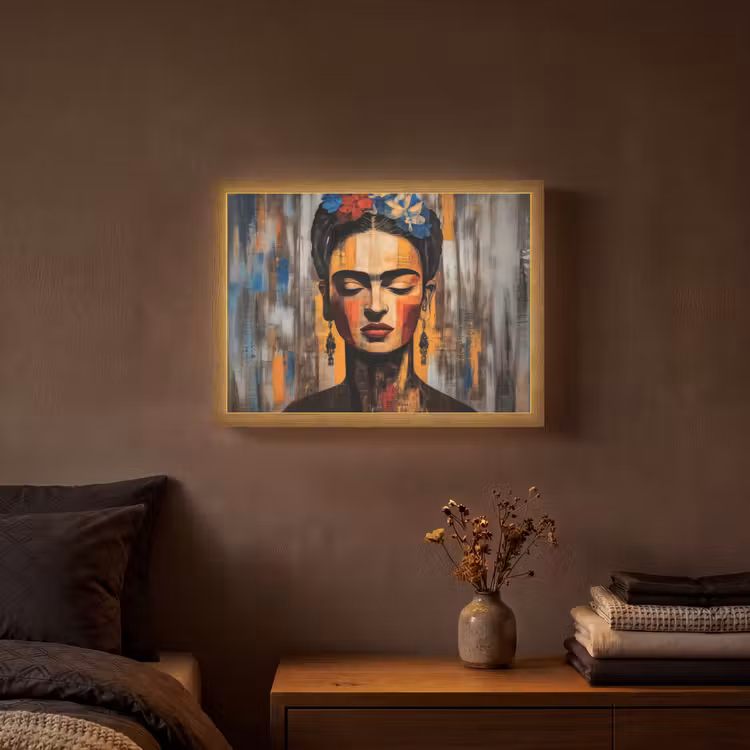 Portret - Vrouw - Bloemen Light Box met batterij (Wandlamp) middel -sfeer4