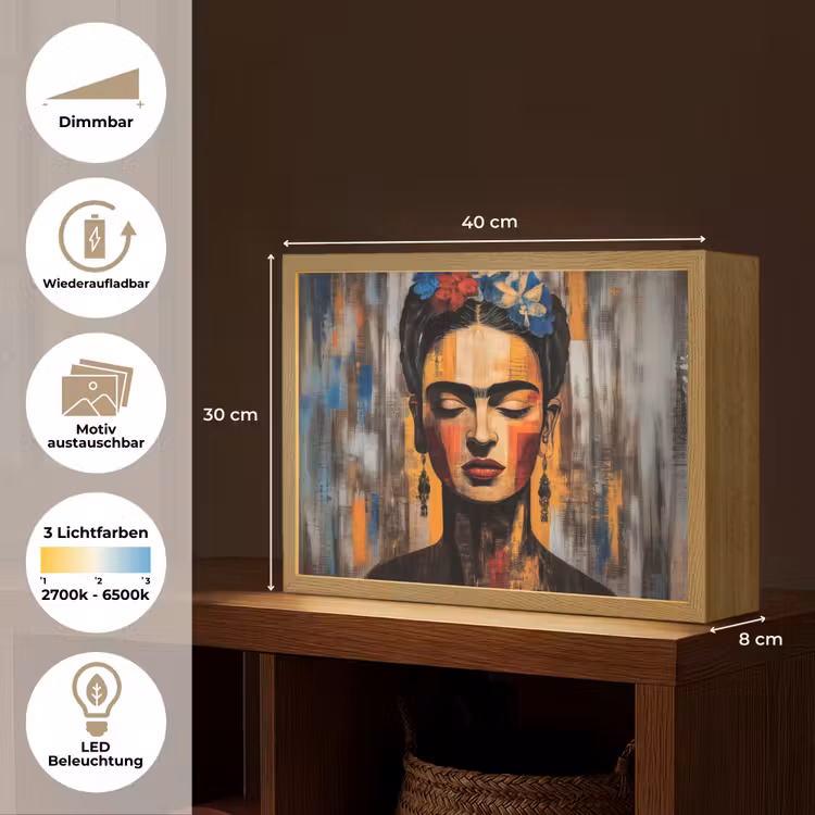 Portret - Vrouw - Bloemen Light Box met batterij (Wandlamp) middel -USP_websiteoverzichtDE