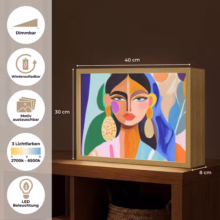 Portret - Vrouw - Modern Light Box met batterij (Wandlamp) middel -USP_websiteoverzichtDE
