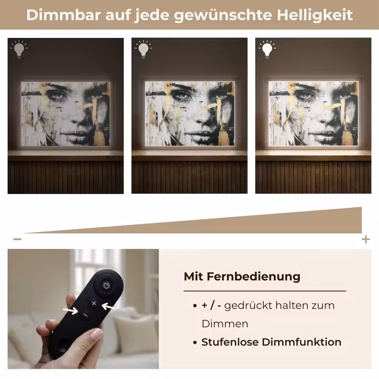 Portret - Vrouw - Penseelstreken - Goud Light Box met batterij (Wandlamp) middel -USP_dimbaarDE