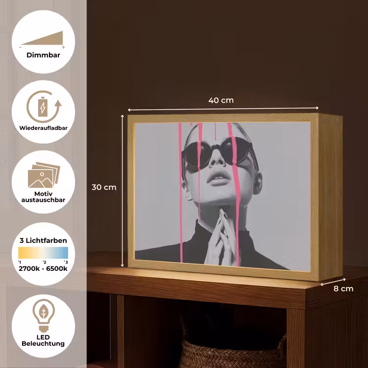 Portret - Vrouw - Zonnebril - Verfdruppels Light Box met batterij (Wandlamp) middel -USP_websiteoverzichtDE