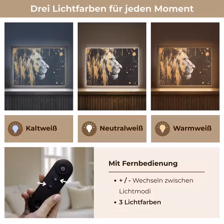 Portret - Leeuw - Abstract - Goud Light Box met batterij (Wandlamp) middel -USP_lichtkleurDE