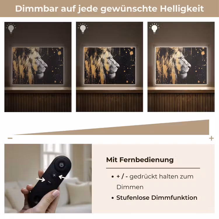 Portret - Leeuw - Abstract - Goud Light Box met batterij (Wandlamp) middel -USP_dimbaarDE