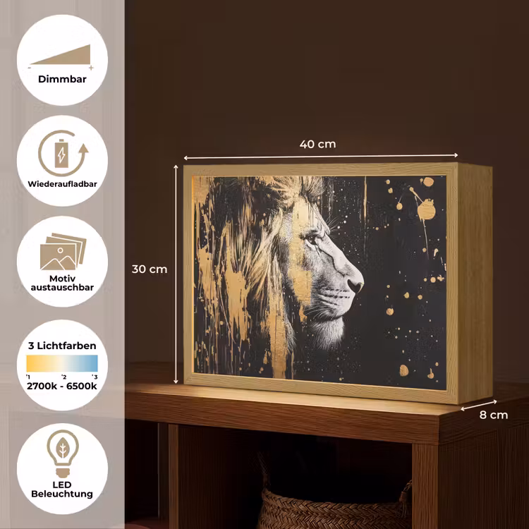 Portret - Leeuw - Abstract - Goud Light Box met batterij (Wandlamp) middel -USP_websiteoverzichtDE