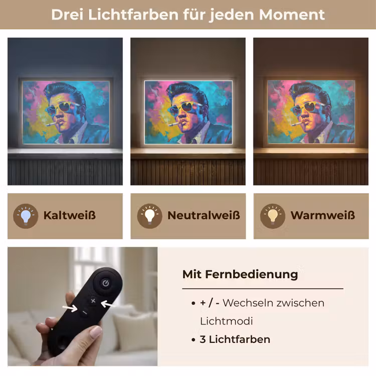 Portret - Sigaret - Kleurrijk - Bril Light Box met batterij (Wandlamp) middel -USP_lichtkleurDE