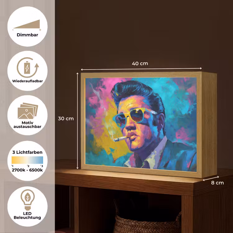 Portret - Sigaret - Kleurrijk - Bril Light Box met batterij (Wandlamp) middel -USP_websiteoverzichtDE