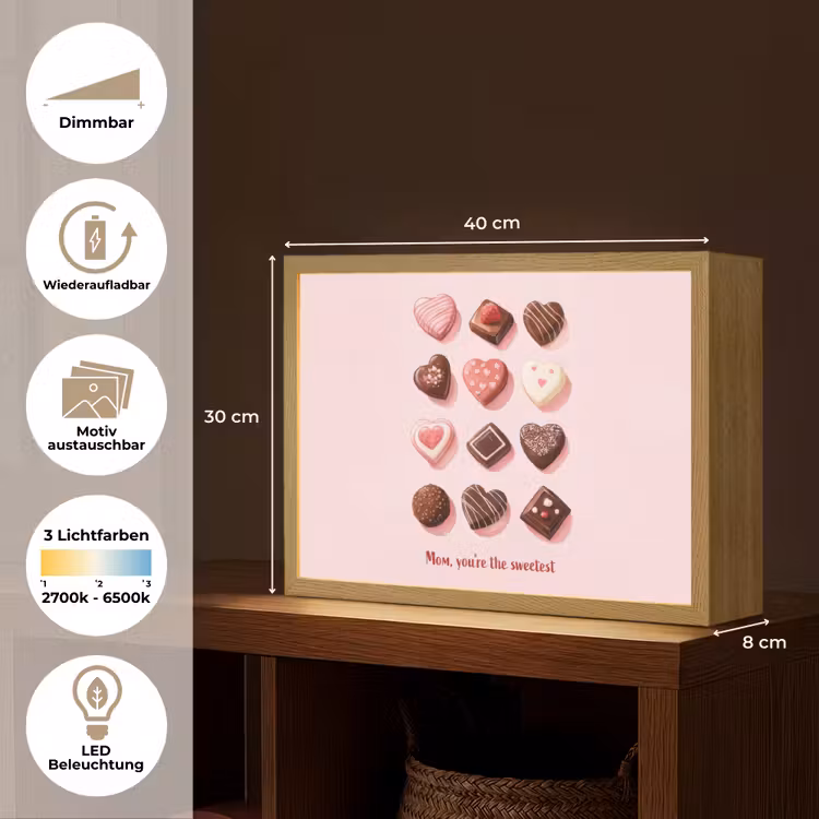 Chocolaatjes - Hartvormig - Liefste Light Box met batterij (Wandlamp) middel -USP_websiteoverzichtDE