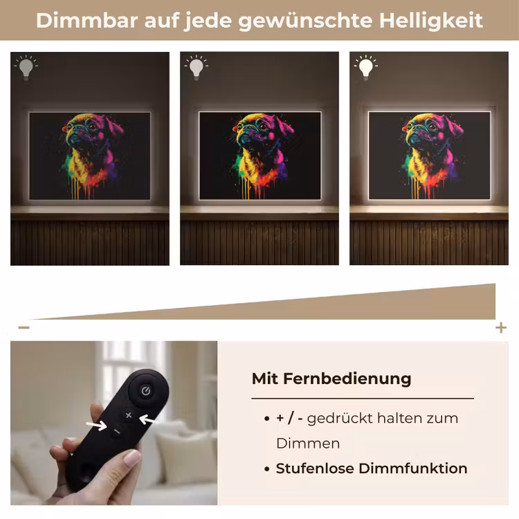 Puck - Hond - Verf - Kleuren Light Box met batterij (Wandlamp) middel -USP_dimbaarDE