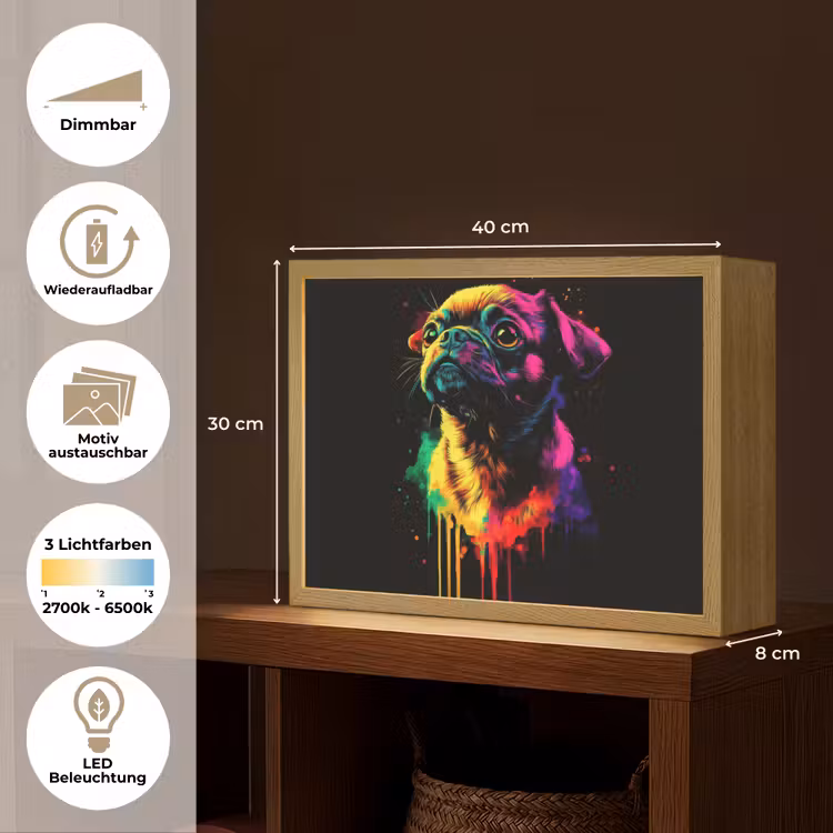 Puck - Hond - Verf - Kleuren Light Box met batterij (Wandlamp) middel -USP_websiteoverzichtDE