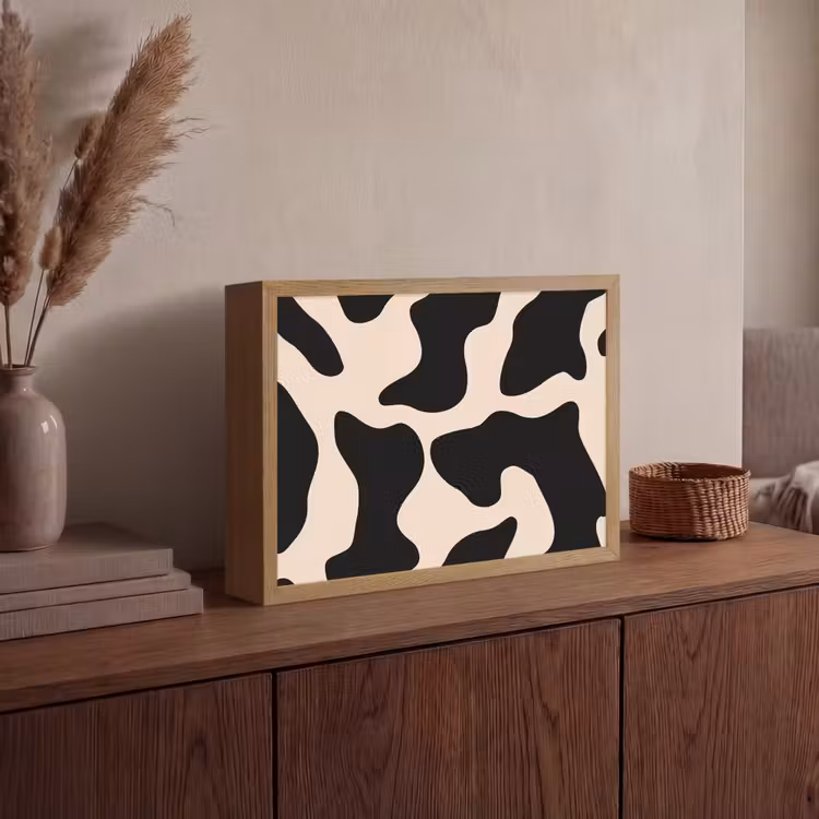 Vlekkenpatroon - Koe - Beige Light Box met batterij (Wandlamp) middel -sfeer2