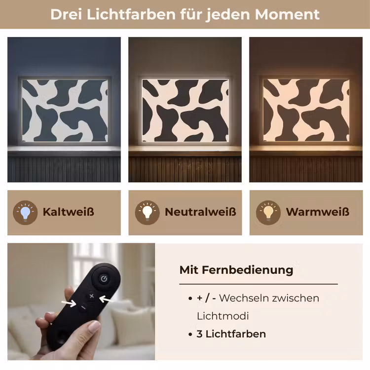 Vlekkenpatroon - Koe - Beige Light Box met batterij (Wandlamp) middel -USP_lichtkleurDE
