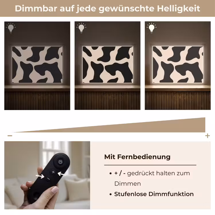Vlekkenpatroon - Koe - Beige Light Box met batterij (Wandlamp) middel -USP_dimbaarDE
