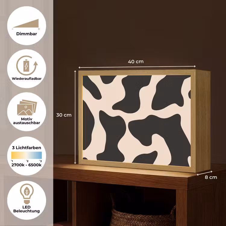 Vlekkenpatroon - Koe - Beige Light Box met batterij (Wandlamp) middel -USP_websiteoverzichtDE