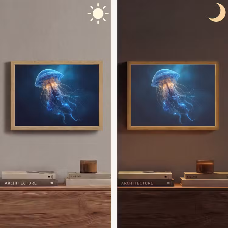 Kwal - Lichtgevend - Tentakels - Blauw Light Box met batterij (Wandlamp) middel -sfeer3