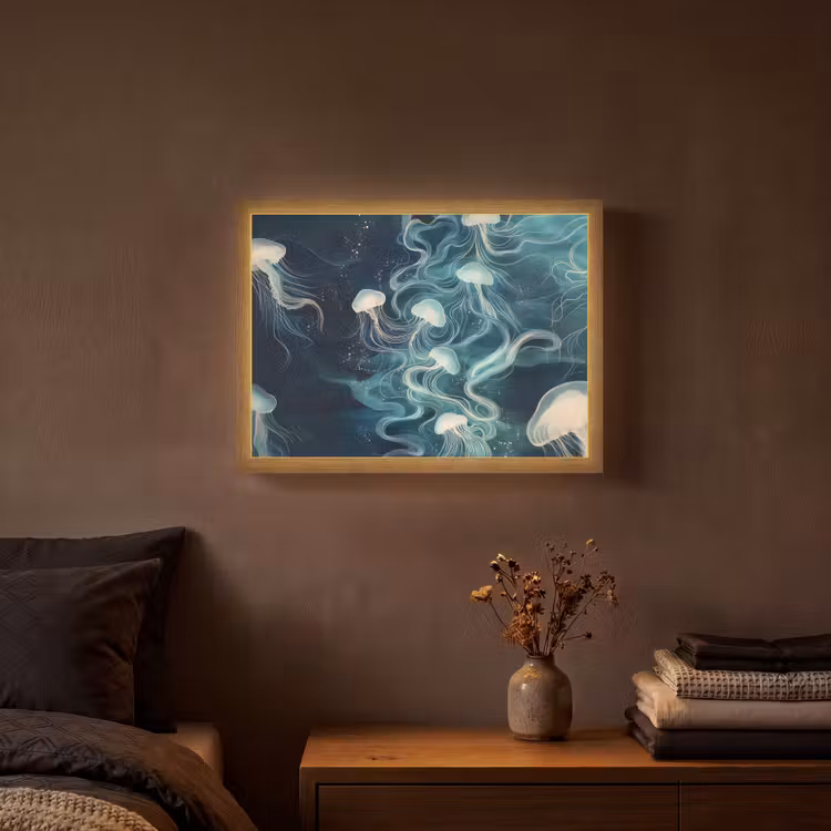Kwallen - Zee - Wit - Golven Light Box met batterij (Wandlamp) middel -sfeer4