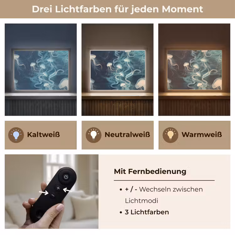 Kwallen - Zee - Wit - Golven Light Box met batterij (Wandlamp) middel -USP_lichtkleurDE