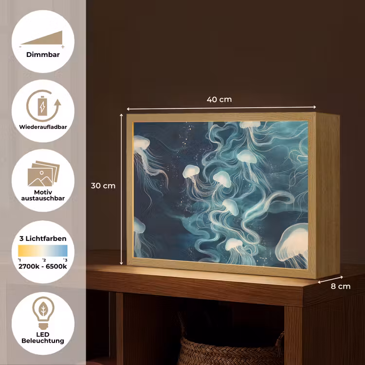 Kwallen - Zee - Wit - Golven Light Box met batterij (Wandlamp) middel -USP_websiteoverzichtDE
