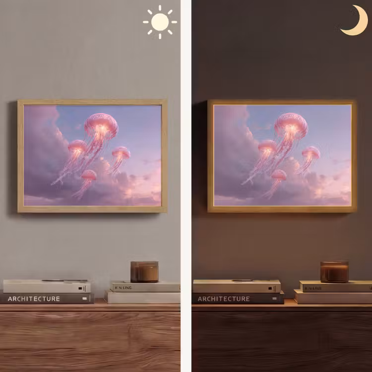 Kwallen - Roze - Wolken Light Box met batterij (Wandlamp) middel -sfeer3