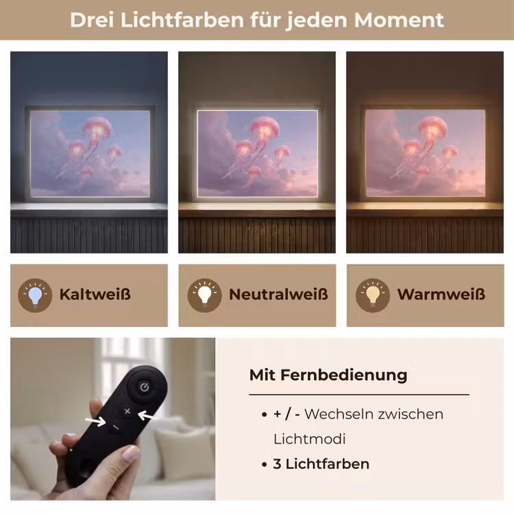 Kwallen - Roze - Wolken Light Box met batterij (Wandlamp) middel -USP_lichtkleurDE
