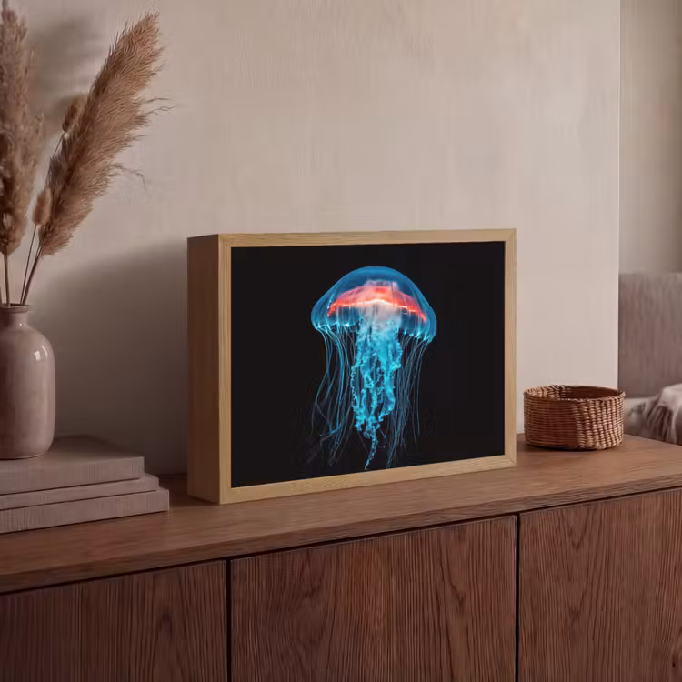 Kwal - Tentakels - Blauw - Licht Light Box met batterij (Wandlamp) middel -sfeer2