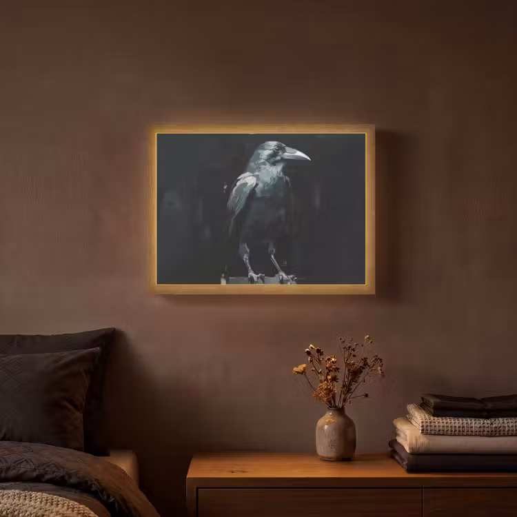 Raaf - Vogels - Zwart Light Box met batterij (Wandlamp) middel -sfeer4