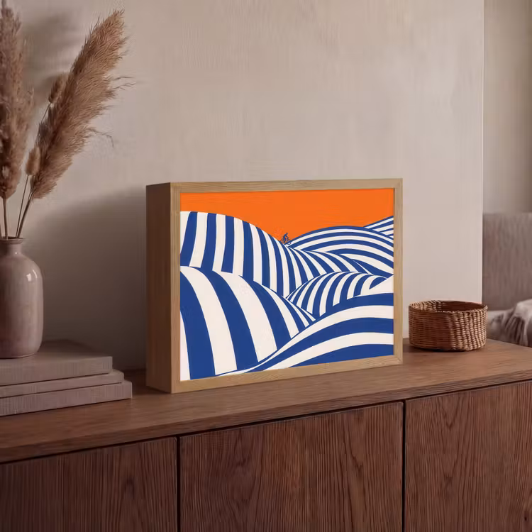 Fietser - Heuvels - Strepen - Blauw Light Box met batterij (Wandlamp) middel -sfeer2
