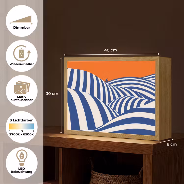 Fietser - Heuvels - Strepen - Blauw Light Box met batterij (Wandlamp) middel -USP_websiteoverzichtDE