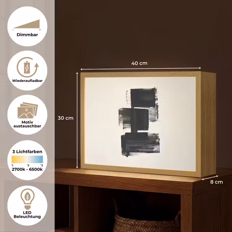 Rechthoeken - Penseelstreken - Abstract - Zwart Light Box met batterij (Wandlamp) middel -USP_websiteoverzichtDE