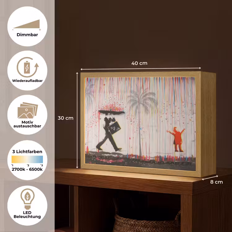 Regen - Graffiti - Man - Banksy Style Light Box met batterij (Wandlamp) middel -USP_websiteoverzichtDE