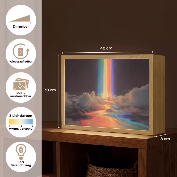 Regenboog - Verticaal - Sterrenhemel - Wolken Light Box met batterij (Wandlamp) middel -USP_websiteoverzichtDE