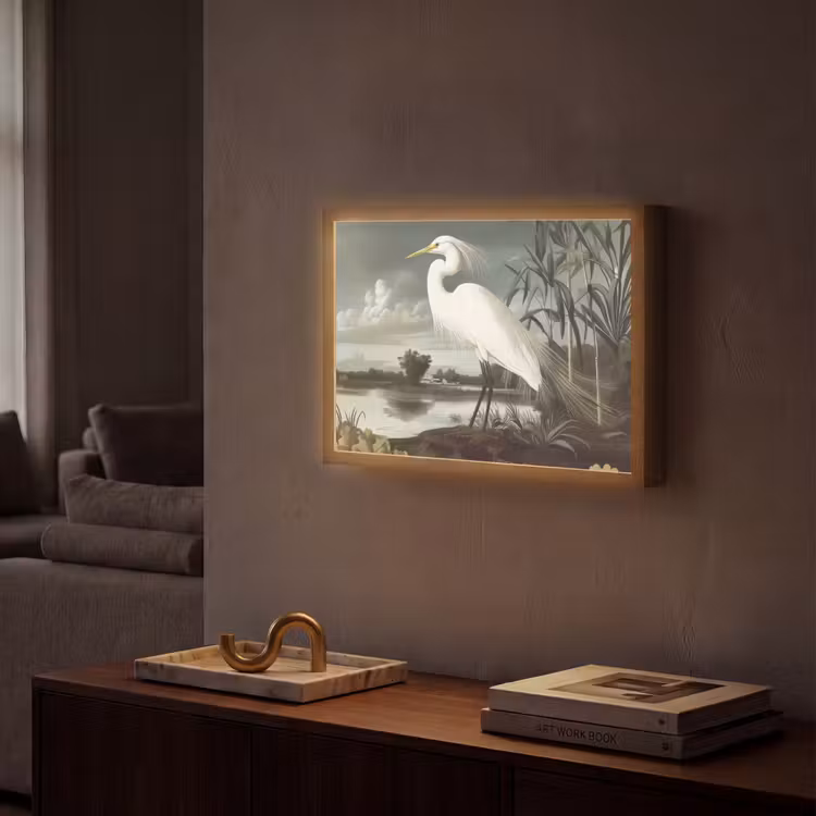 Reiger - Planten - Wolken - Wit Light Box met batterij (Wandlamp) middel -sfeer1