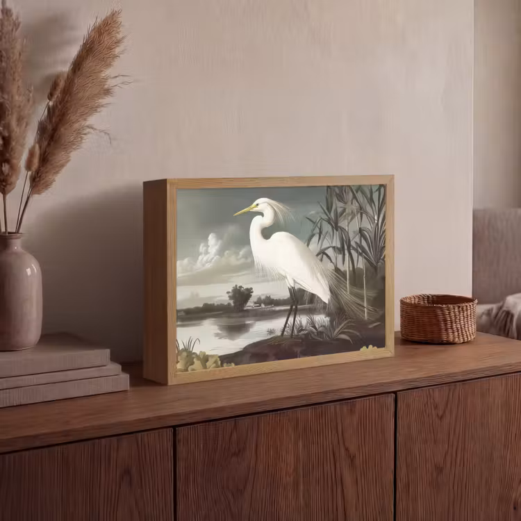 Reiger - Planten - Wolken - Wit Light Box met batterij (Wandlamp) middel -sfeer2