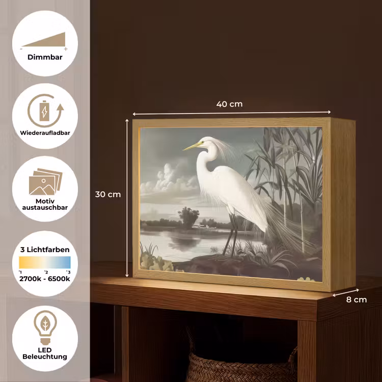 Reiger - Planten - Wolken - Wit Light Box met batterij (Wandlamp) middel -USP_websiteoverzichtDE