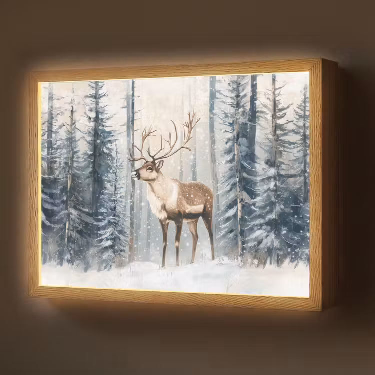 Rendier - Sneeuw - Woud - Wit Light Box met batterij (Wandlamp) middel -z3d_website